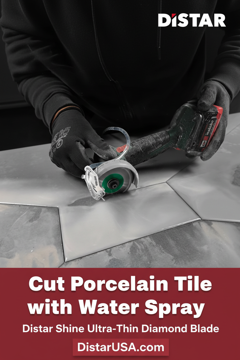 Cut Porcelain Tile with Water Spray system video and blog