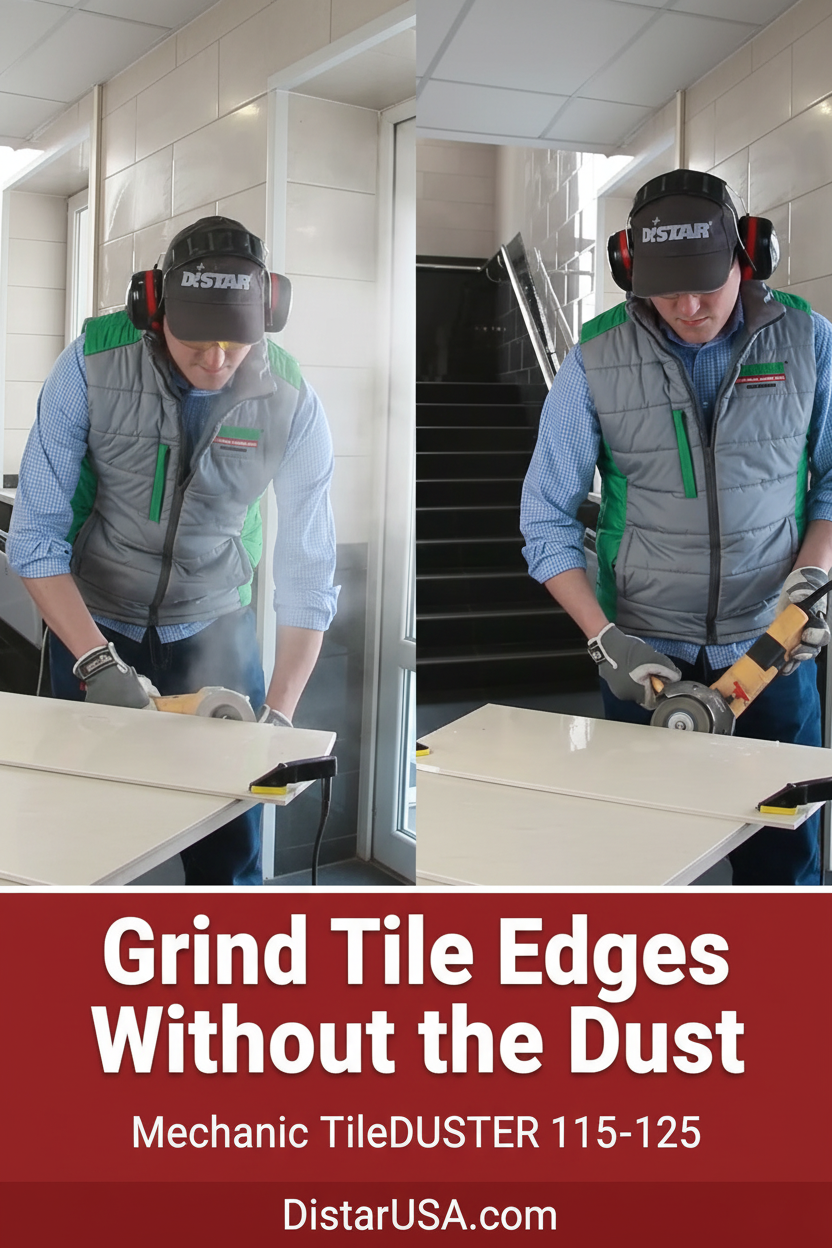 Distar TileDUSTER 115–125 | Dust-Free Tile Edge Grinding with Angle Grinder