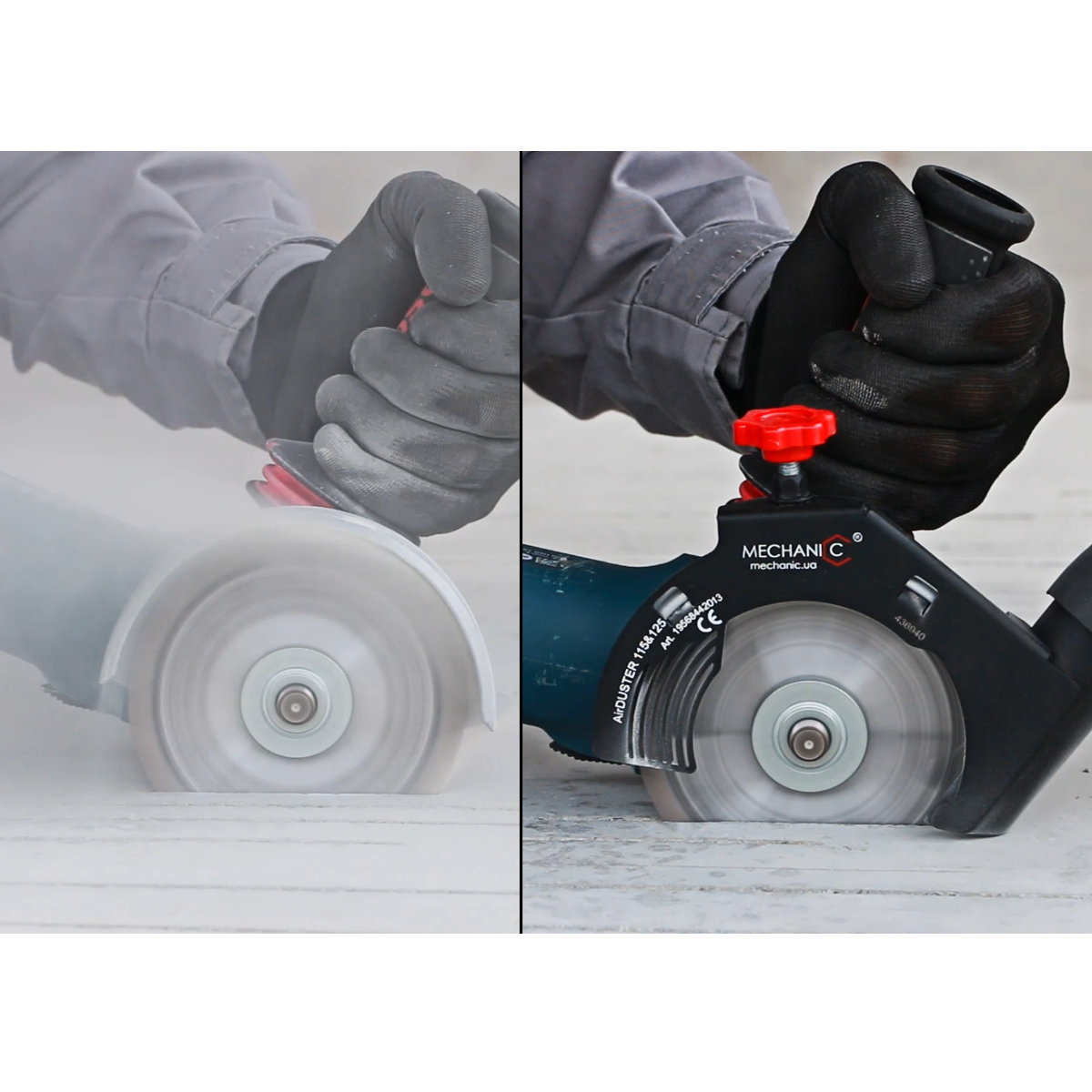 19568442013_4 AirDUSTER dust extraction guard attached to angle grinder cutting concrete