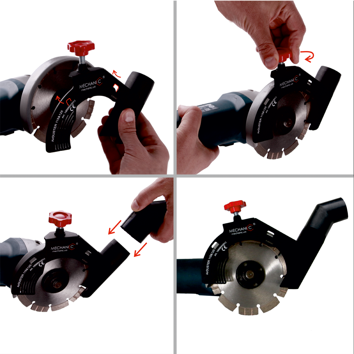 19568442013 AirDUSTER dust extraction guard attached to angle grinder cutting concrete