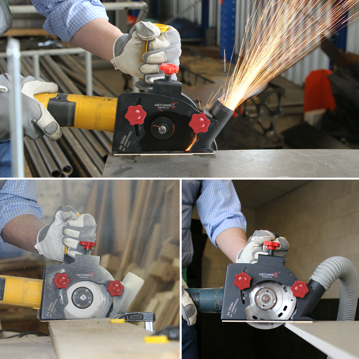 19568442124_5 AirSLIDER cutting guard attached to angle grinder cutting ceramic tile