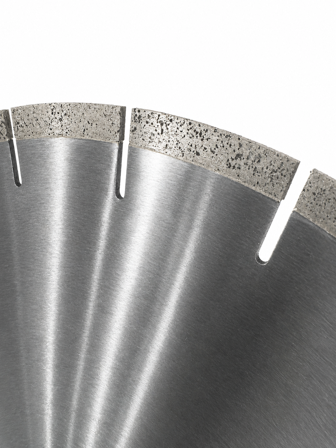 Close-up of a Segmented Diamant D 14" circular saw blade showing the brushed metal cutting surface and the textured diamond segment edge against a white background.