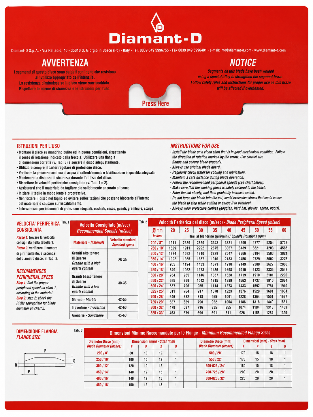 Diamant D packaging backside for Dekton Porcelain blades