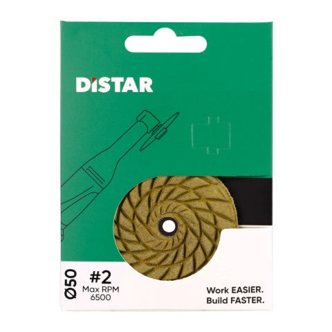 Distar sanding disc packaging with green and white design