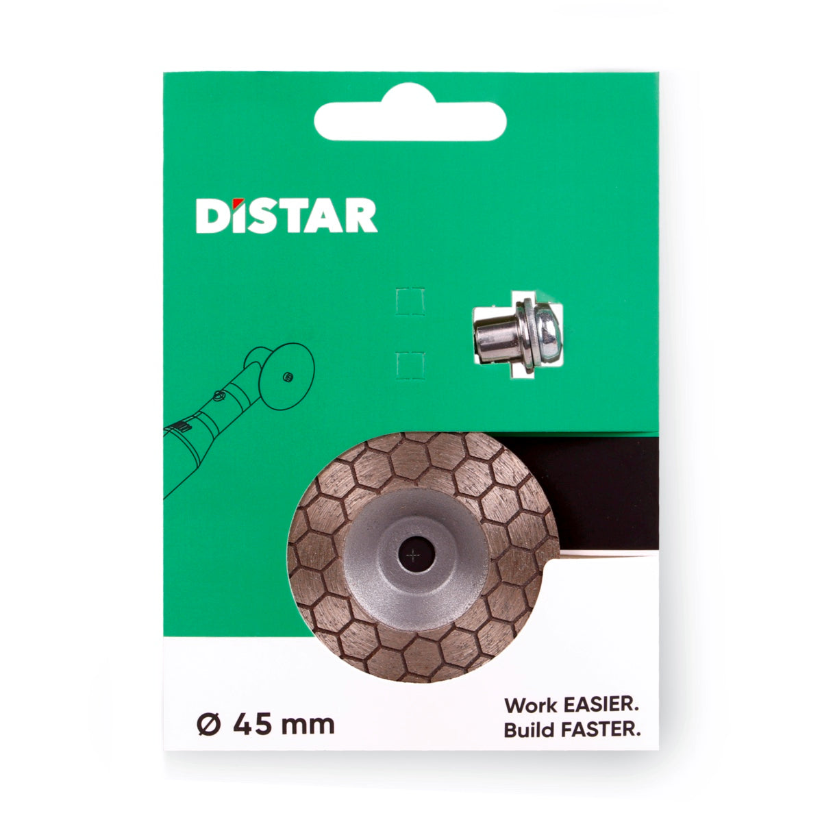 Distar diamond wheel tool packaging with green background