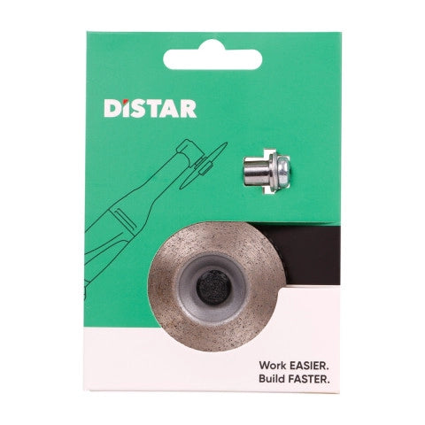 Distar product packaging with a green background and a close-up of a metal component.
